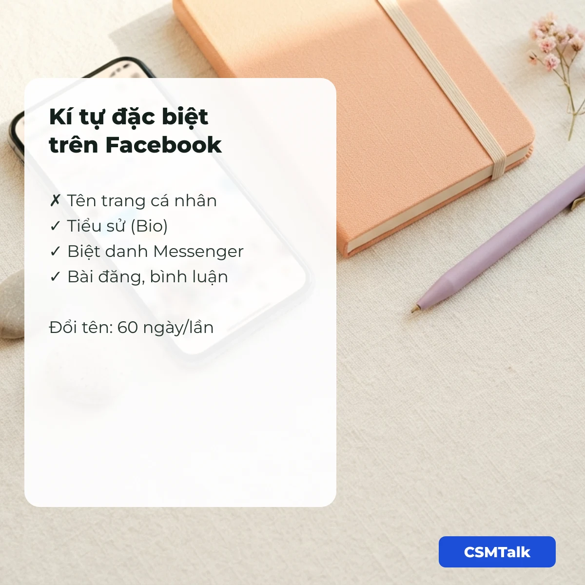 Quy tắc kí tự đặc biệt trên Facebook: tên trang cá nhân không nhận, tiểu sử, biệt danh Messenger và bài đăng nhận