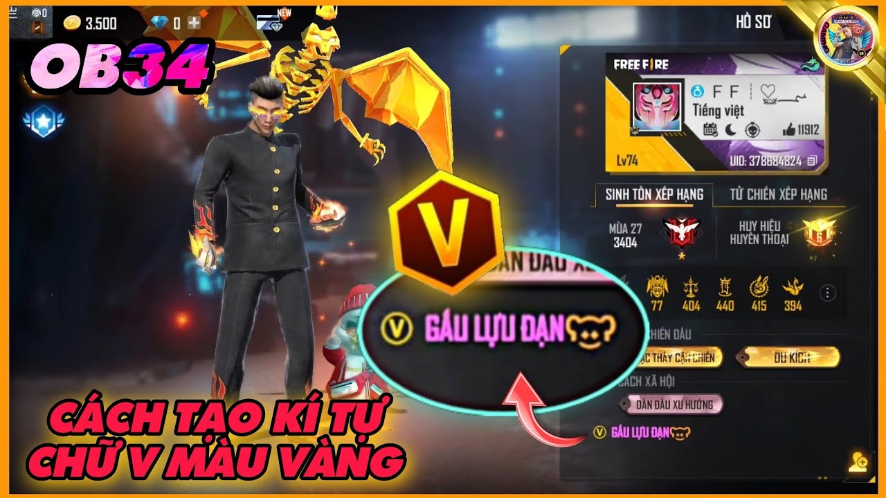 [Free Fire] Cách Tạo Kí Tự Chữ V Màu Vàng Trong OB34 Mới Nhất – Ký Tự Màu FF | GC SKYLER
